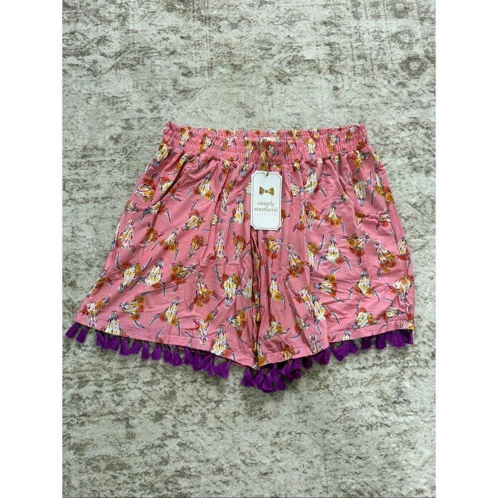 NWT Simply Southern Women's Animal Print Tassel Hem Shorts Multicolor Large/XL